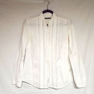 Liz Claiborne Women's White Collarless Button-Down Shirt
